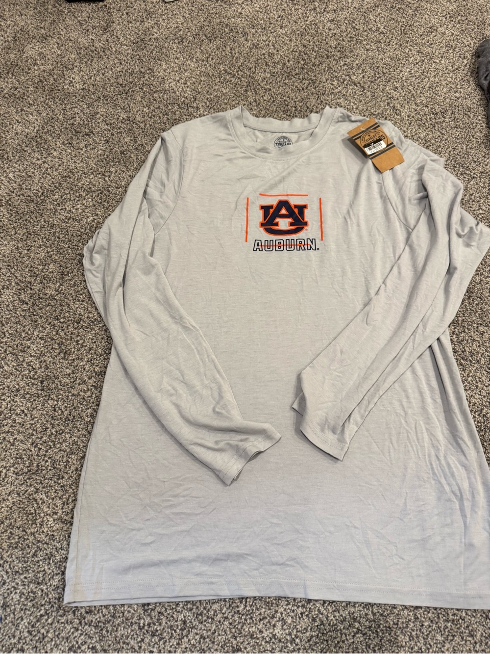 Rivalry Threads Light Gray Long Sleeve Tee with Orange & Navy Auburn Logo